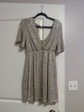 Altar'd State Champagne Sequin V-Neck Mini Dress